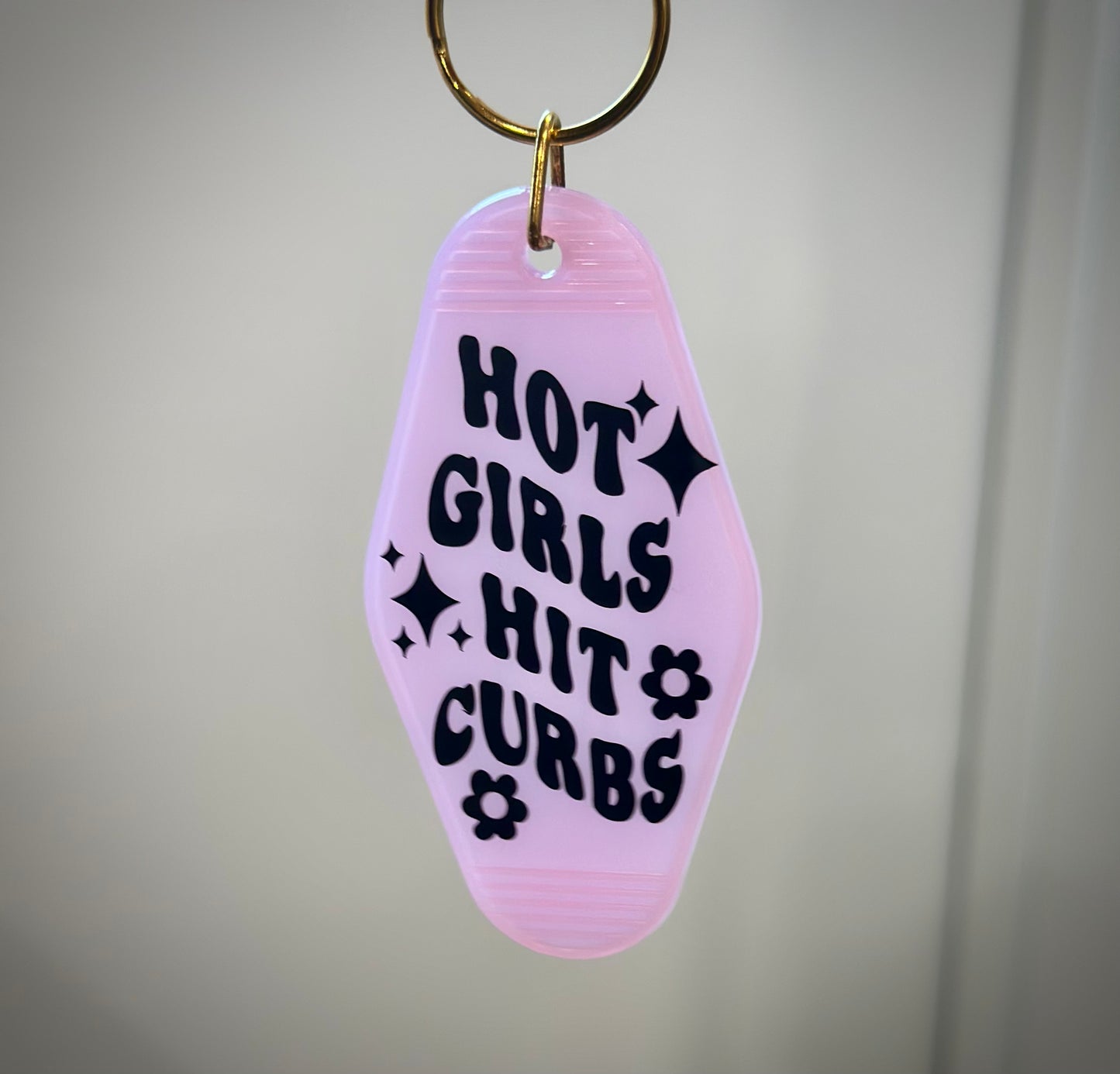 Hot Girls Hit Curbs Hot Pink Motel Keychain - Bflo Thread Co.