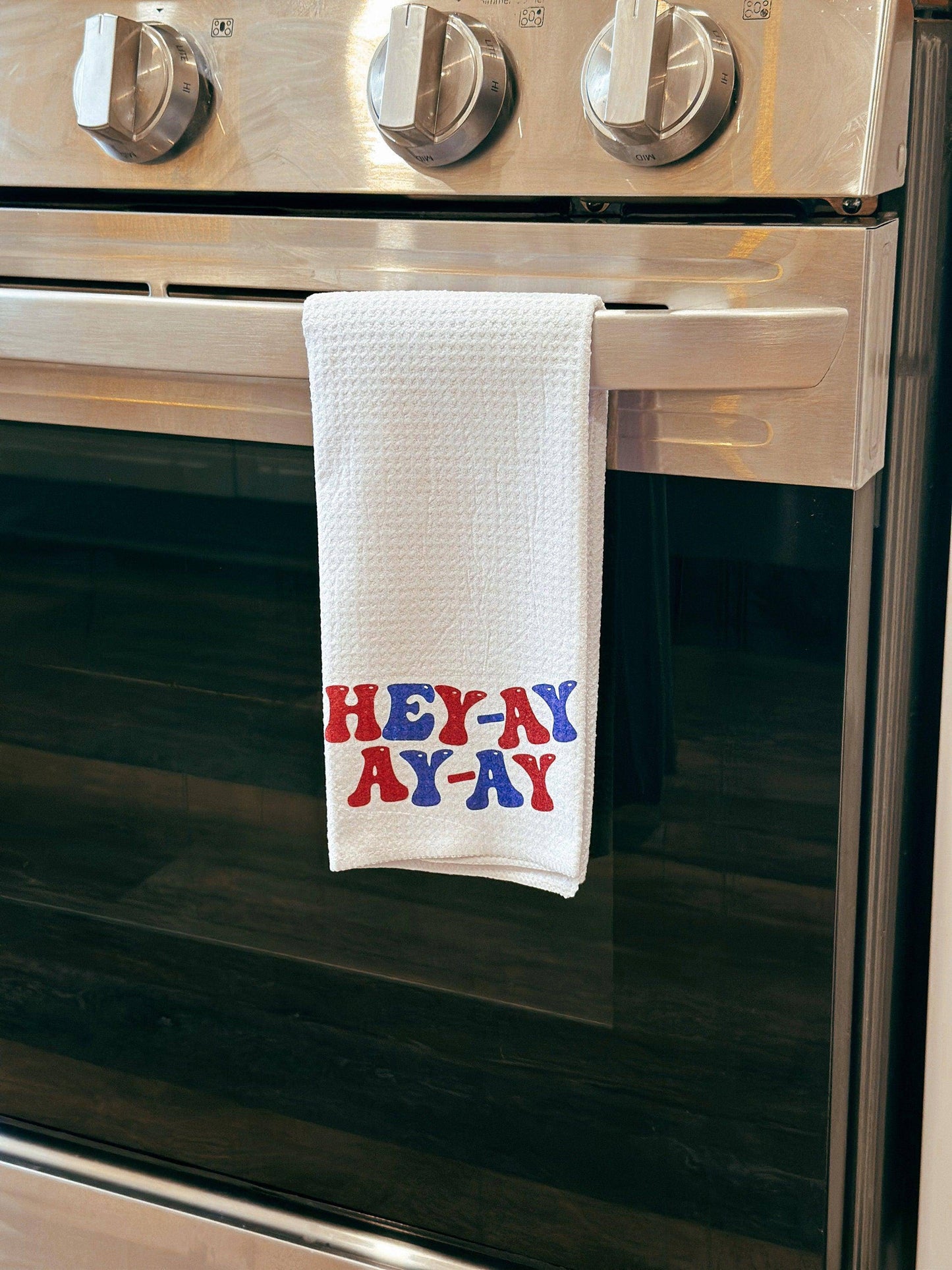 Hey-Ay-Ay-Ay Kitchen Waffle Weave Towel | Buffalo Bills Fan Gift | Buffalo Bills | Kitchen Decor - Bflo Thread Co.